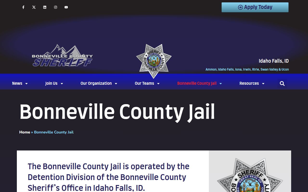Bonneville County Jail overview and inmate custody information