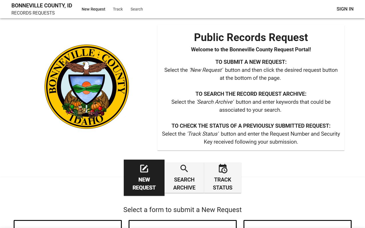 Bonneville County JustFOIA inmate records request intake portal