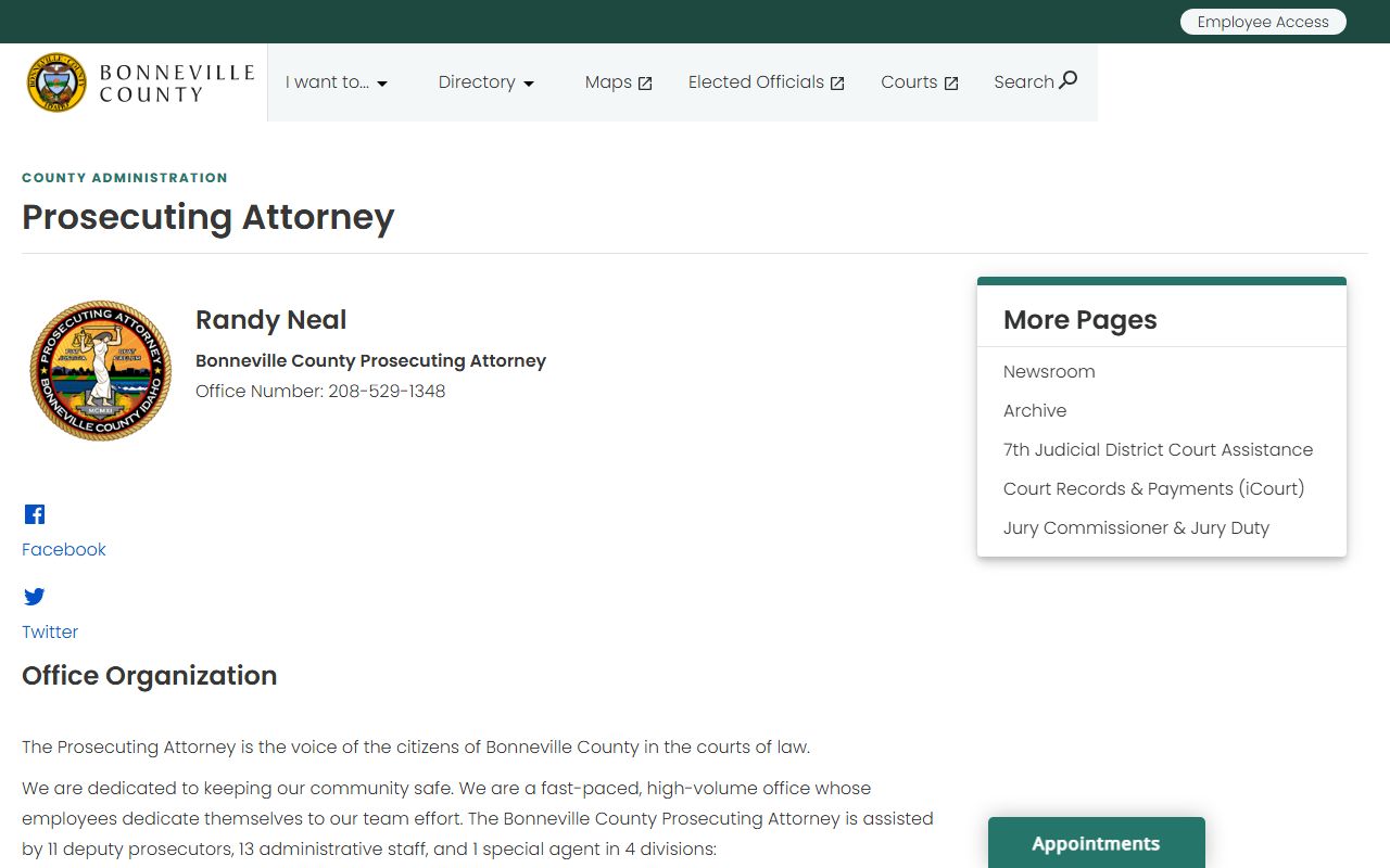 Bonneville County Prosecuting Attorney page for court records after arrest